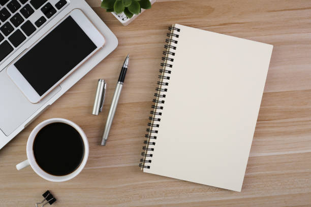 istock Top View Wood Office Desk Table 1030337508