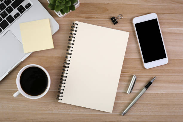istock Top View Wood Office Desk Table 1030337518