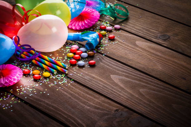 istock Party or carvival accessories on wooden background 1030343664