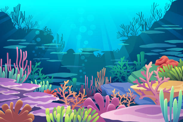 illustrations, cliparts, dessins animés et icônes de en vertu de la vue sur la mer - underwater