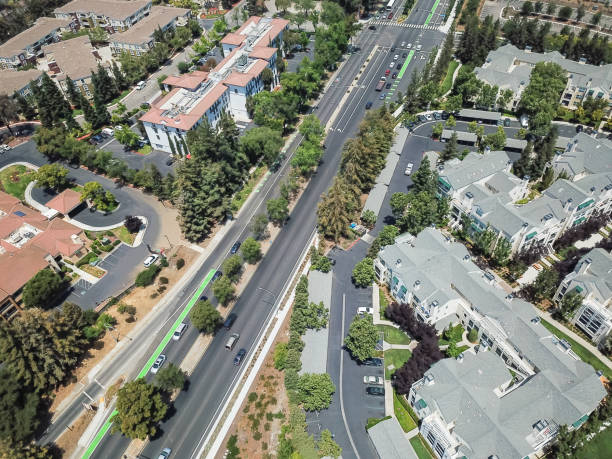 Top view Cupertino and Wolfe road, Silicon Valley, California stock photo