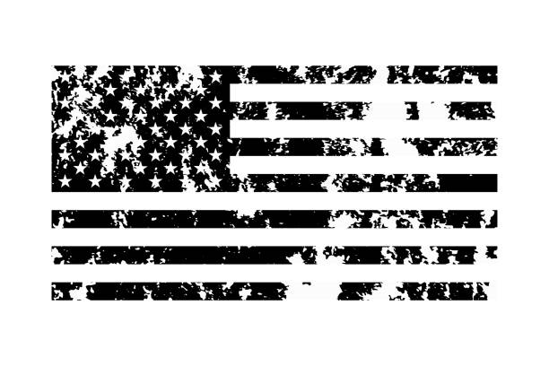 illustrazioni stock, clip art, cartoni animati e icone di tendenza di bandiera americana in bianco e nero. bandiera grunge usa. - grungy flag