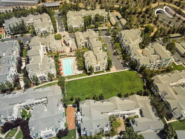 istock Top view apartment complex with swimming pool in Silicon Valley, California 1030349142