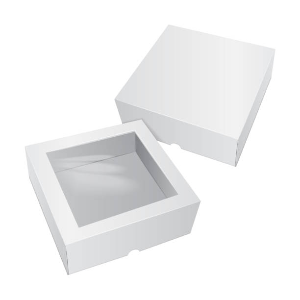 illustrazioni stock, clip art, cartoni animati e icone di tendenza di scatola bianca torta di cartone. per fast food, regali, ecc. trasportare l'imballaggio. modello di pacchetto. set di mockup vettoriali - portata pasto