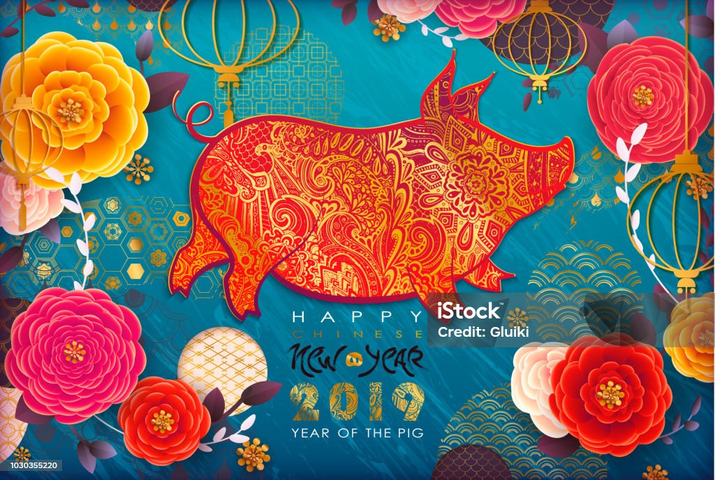 2019 de nouvel an chinois. Cochon du zodiaque. - clipart vectoriel de Nouvel an chinois libre de droits