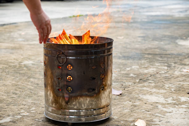 Burning gold paper money paper