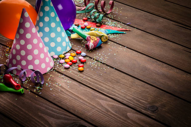 istock Party or carvival accessories on wooden background 1030367080