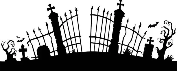 Vector illustration of Cemetery gate silhouette theme 1
