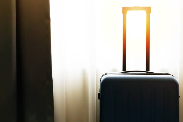 passenger luggage bag in bed room, ready for vacation