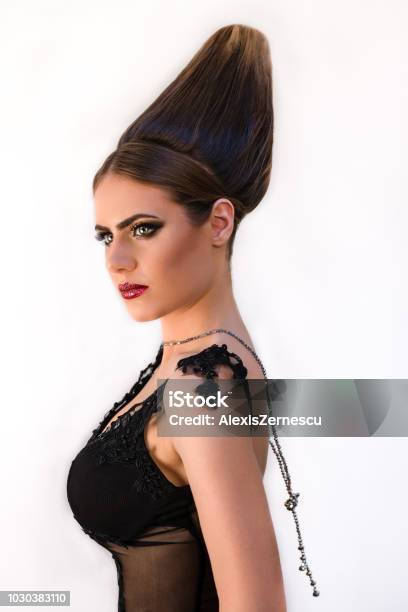 Blonde Fashion Model Girl Portrait With A Party Black Dress Stock Photo -  Download Image Now - iStock