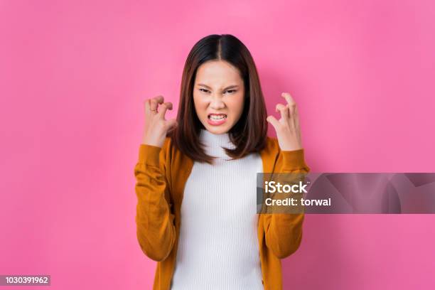 Asian Woman Are Very Angryconcept In Studio Stock Photo - Download Image Now - Anger, Women, One Woman Only