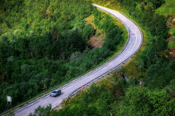 istock Car on forest road in Norway 1030392186