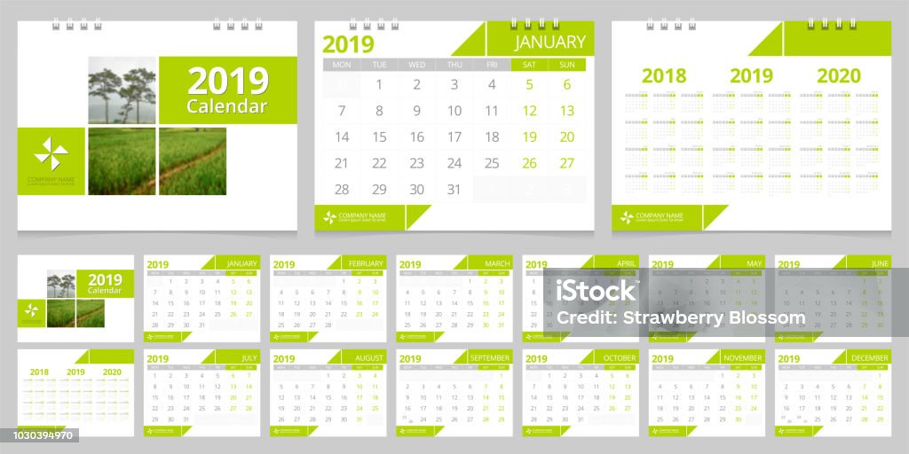 2019 calendar set week start Monday corporate design template vector. Calendar stock vector