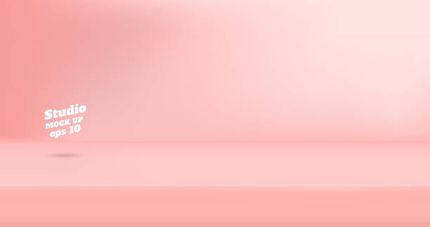 vektor-leere pastell rosa farbe studio tisch raumhintergrund, produktdarstellung mit textfreiraum zur darstellung von content-design. banner für werbung auf internetseite - pink background stock-grafiken, -clipart, -cartoons und -symbole