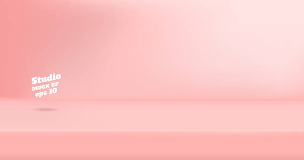 ilustrações, clipart, desenhos animados e ícones de cor rosa pastel vazio studio mesa sala de fundo vector, exposição do produto com o espaço da cópia para exibição de design de conteúdo. banner para anunciar o produto no site - three dimensional abstract backdrop backgrounds