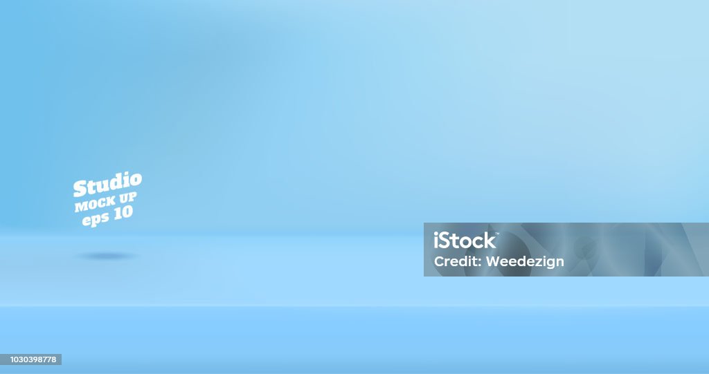 Vector Empty pastel blue color studio table room background, display del prodotto con spazio di copia per la visualizzazione del design del contenuto. Banner per pubblicizzare il prodotto sul sito web - arte vettoriale royalty-free di Blu