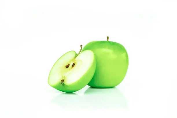 Green apple,half isolated on white background
