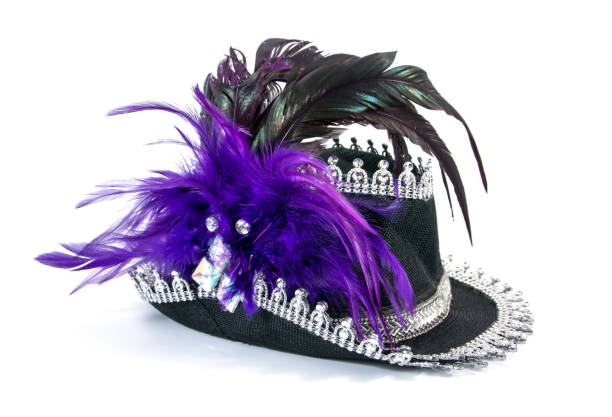 istock Fancy carnival hat decoration with feathers and ornament isolated on white background 1030408224