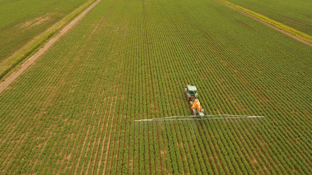 istock Tractor is spraying fertilizers field 1030413270