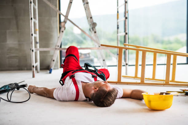 istock A man worker lying on the floor after an accident at the construction site. 1030413974