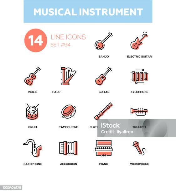 Musical Instruments Modern Line Design Icons Set Stock Illustration - Download Image Now - Icon Symbol, Accordion - Instrument, Arts Culture and Entertainment