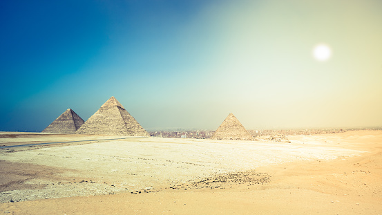 Pyramids of Giza on the outskirts of Cairo Egypt.