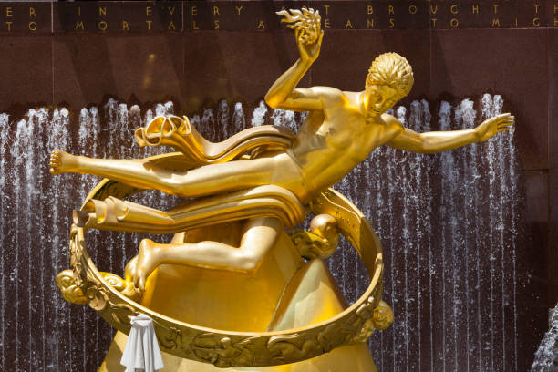 Golden Prometheus Statue, editorial stock photo