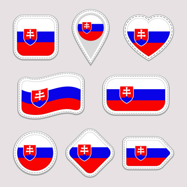 Slovakia flag vector set. Slovak flags stickers collection. Isolated geometric icons. National symbols badges. Web, sport page, patriotic, travel, school, design elements. Different shapes Slovakia flag vector set. Slovak flags stickers collection. Isolated geometric icons. National symbols badges. Web, sport page, patriotic, travel, school design elements. Different shapes slovak language stock illustrations
