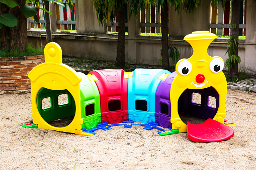Playground in animal train pattern for children in park