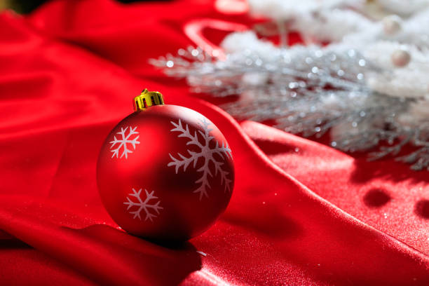 istock Christmas ball on red satin 1030458362
