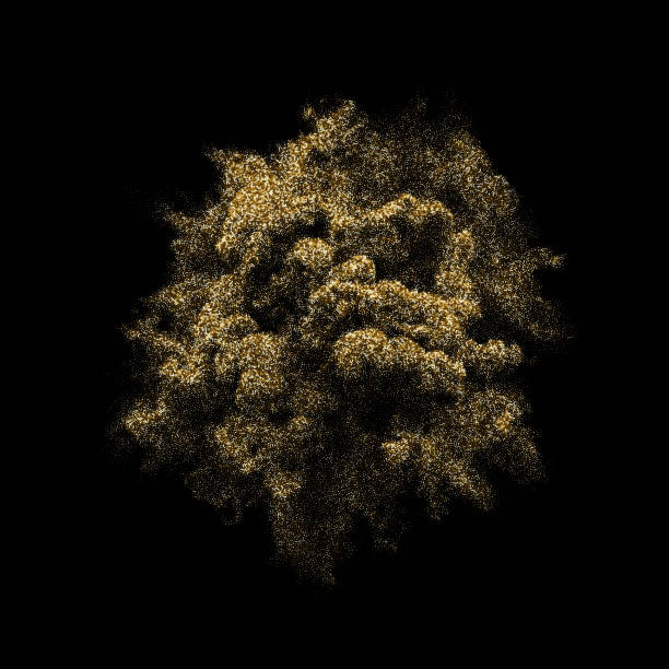 istock Golden glitter outburst or blast with gold particles powder explosion. Vector abstract space firework or glare splatter on black background 1030470724