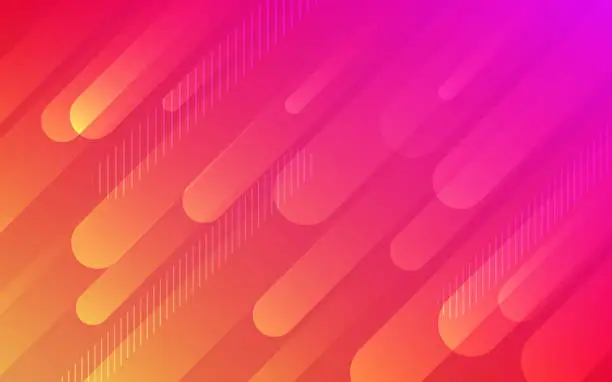 Vector illustration of Abstract color pattern of neon red orange liquid gradient lines background with modern geometric fluid shapes in dynamic motion