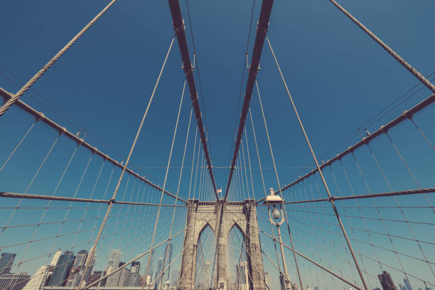 istock Brooklyn bridge in NYC, wide angle shot from the bridge 1030475036