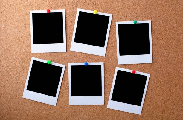 Photography. Blank photographs on a bulletin board bulletin board photos stock pictures, royalty-free photos & images