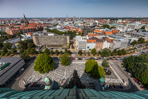 View from the New Town Hall on the Market Church and city center of Hannover, Lower Saxony, Germany.