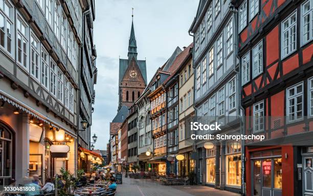 High Street In Hannovers Aldstadt At Dusk Stock Photo - Download Image Now - Hanover - Germany, Old Town, Historic District