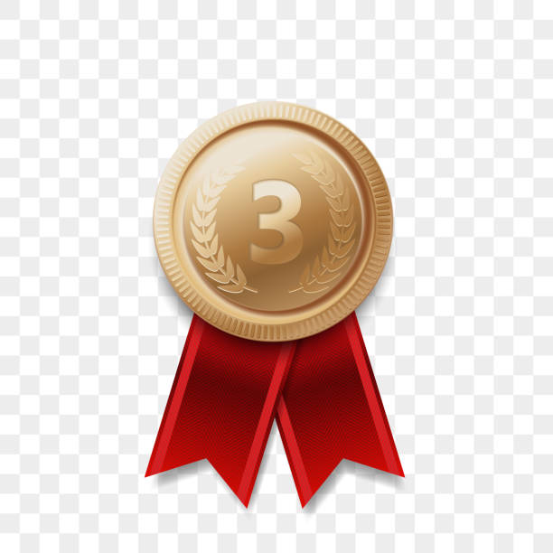 illustrations, cliparts, dessins animés et icônes de médaille de bronze 3 gagnant avec l’icône réaliste vecteur ruban isolé sur fond transparent. numéro one 3ème troisième place ou meilleure victoire champion prix prix bronze médaille d’or de brillant badge - bronze medal medal bronze winning