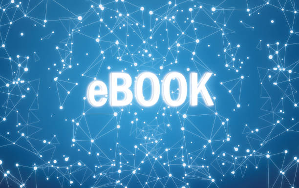 цифровой текст электронной книги на фоне синей сети - e book стоковые фото и изображения