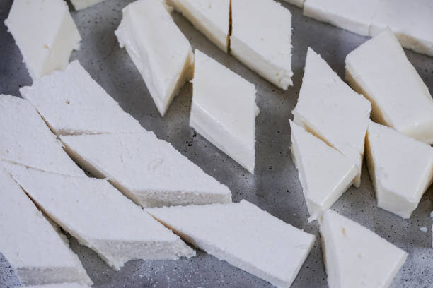 istock Fresh paneer cubes on a plate 1030485884