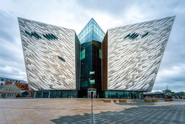 Belfast, Northern Ireland-U.K - July 31, 2018: Titanic Visitor Centre building in Belfast. It shows the story of building up and sinking of The Titanic.