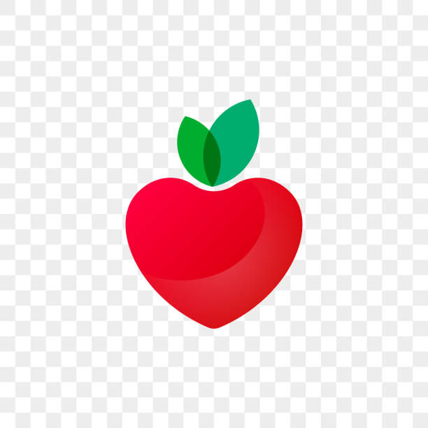 illustrazioni stock, clip art, cartoni animati e icone di tendenza di icona della frutta di mele con logo cardiaco per cibi e dieta sani o integratore nutrizionale vegetariano e vitamine. vettore isolato simbolo di cuore moderno per la dieta caffè o ristorante e farmacia medica - healthy eating red colors healthcare and medicine