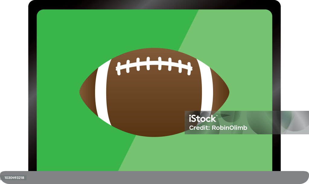 Football Laptop Vector illustration of a laptop with a football on a green screen. American Football - Ball stock vector