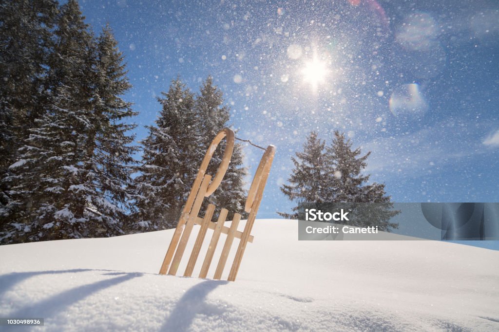 sled traditional sled in the snow Sled Stock Photo