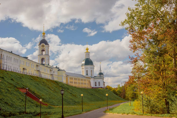 istock Holy Dormition man's monastery Sarovskaya Pustyn'. Outer wall and temples. Orthodox holy places. Autumn day landscape 1030498940
