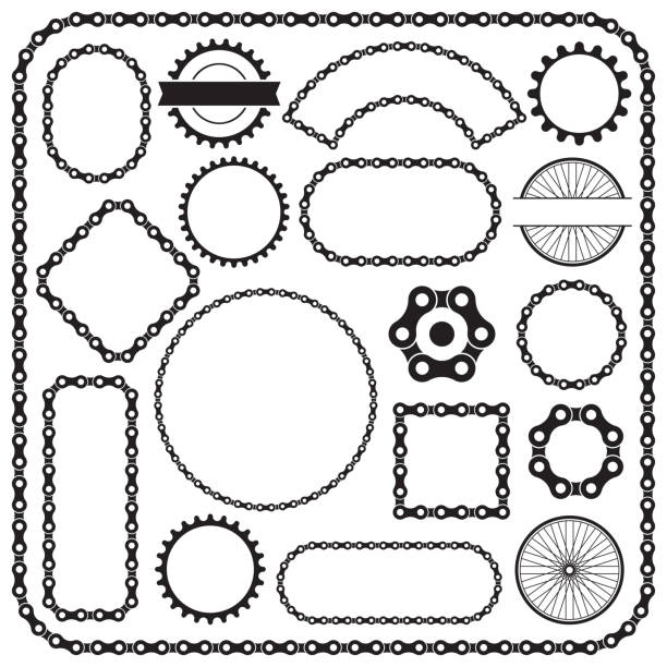 illustrazioni stock, clip art, cartoni animati e icone di tendenza di collezione di telai bordo a lisci a lica bicicletta. ideale per l'uso in design di logo o etichette da ciclismo. - chain bicycle chain gear equipment