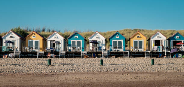 Row of colorful beach house in the Dutch town Vlissingen stock photo