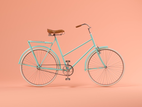 Blue bicycle on pink background 3 D illustration