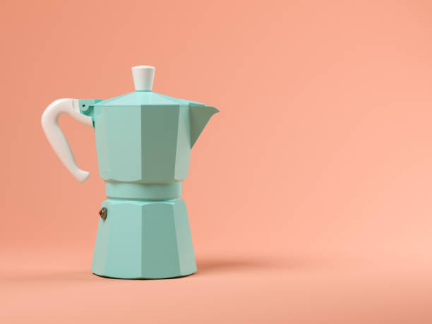 Blue coffeepot on pink background 3D illustration Blue coffeepot on pink background 3 D illustration coffee pot stock pictures, royalty-free photos & images