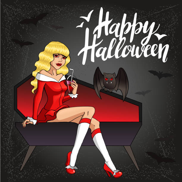 Sexy Vampire Lady. Halloween Vector Illustration with layers Sexy Vampire Lady. Halloween Vector Illustration Eps 8 with layers. male vampire biting his victim stock illustrations