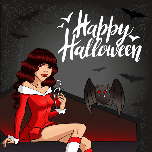 Sexy Vampire Lady. Halloween Vector Illustration with layers Sexy Vampire Lady. Halloween Vector Illustration Eps 8 with layers. male vampire biting his victim stock illustrations